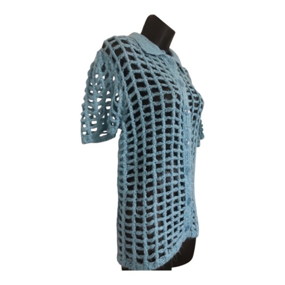 Urban Outfitters UO BDG blue Osaka Open Knit button down Polo Sweater size XS - Picture 9 of 17